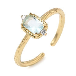 Светло-Синий Прямоугольные латунные кольца-манжеты с микропаве из кубического циркония, со стаканом для женщин, долговечный, стойки покрытие, без свинца и без кадмия, реальный 18 k позолоченный, голубой, регулируемый, 2 мм