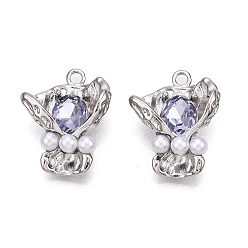 Свет Сапфира Подвески из сплава со стразами, с абс жемчужные бусины, цветок, света сапфир, 25x19.5x9.5 мм, отверстие : 2 мм