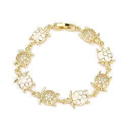 Белый Латунные браслеты с микропаве из прозрачных кубических цирконий для женщин, черепаха, с эмалью, долговечный, стойки покрытие, без свинца и без кадмия, реальный 18 k позолоченный, белые, 8-1/8 дюйм (20.5 см)