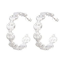 Stainless Steel Color 304 Stainless Steel Stud Earrings for Women, Pigeon, Half Hoop Earrings, Stainless Steel Color, 34x8.5mm