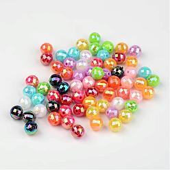 Mixed Color Faceted Colorful Eco-Friendly Poly Styrene Acrylic Round Beads, AB Color, Mixed Color, 6mm, Hole: 1mm, about 5000pcs/500g