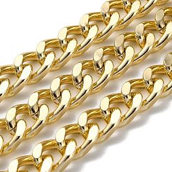 Light Gold Oxidation Aluminum Diamond Cut Faceted Curb Chains, Cuban Link Chains, Unwelded, with Spool, Light Gold, 16x11.5x5mm, about 49.21 Feet(15m)/Roll