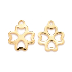 Plaqué 24K Or Véritable 201 charmes en acier inoxydable, trèfle, réel 24 k plaqué or, 13x11x0.9mm, Trou: 1.5mm