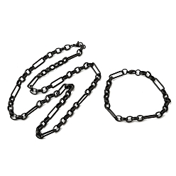 Черный 304 Наборы украшений из браслета и ожерелья из нержавеющей стали с цепочкой., с карабин-лобстерами , ионное покрытие (ip), чёрные, 600 мм