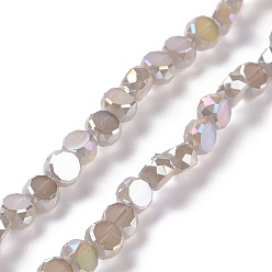 Rosy Brown Transparent Electroplate Glass Beads Strands, Imitation Jade, AB Color Plate, Faceted, Flat Round, Rosy Brown, 4x2.5~3mm, Hole: 0.8~1mm, about 145~150pcs/strand, 20.08''(51cm)