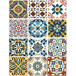 Colorful Waterproof PVC Tile Stickers, with Moroccan Style Pattern, Square, Colorful, 10x10cm, 12pcs/set