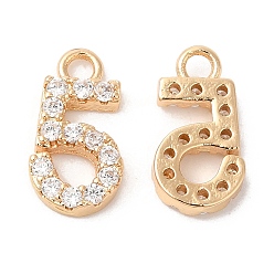 Light Gold Латунь со стразами подвески, числовые прелести, золотой свет, кол. 5, 12.5x6.5x2.5 мм, отверстие : 1.8 мм