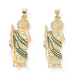 Real 18K Gold Plated Brass Micro Pave Cubic Zirconia Pendants, Long-Lasting Plated, God, Real 18K Gold Plated, 39x13.5x4mm, Hole: 4.5x3.5mm