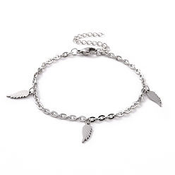 Stainless Steel Color Tarnish Resistant 304 Stainless Steel Wing Charm Bracelet with Cable Chains for Women, Stainless Steel Color, 7-1/8 inch(18cm)