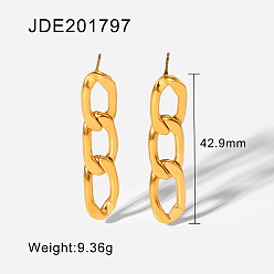 JDE201797 18k Gold Plated Stainless Steel Cuban Chain Earrings - Long Fashion Jewelry.