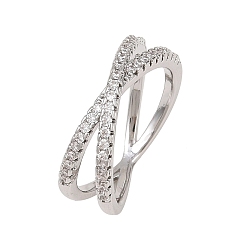 Платина Латунные микро проложить пальцев кольца кубического циркония, крест крест кольца, платина, 7 мм, размер США 6 1/4 (16.7 мм)