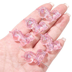 Pink 2шт. прозрачные бусины, AB цвет, единорог, розовые, 25x26 мм, отверстие : 2.5 мм