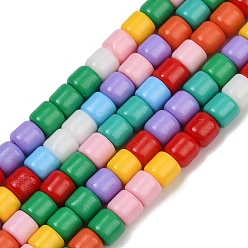 Разноцветный Выпечки нарисованных стеклянных бусин прядей, колонка, красочный, 4~5x4~5 мм, отверстие : 1.2 мм, около 95~96 шт / нитка, 15.75''~15.94'' (40~40.5 см)