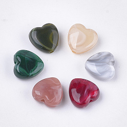 Mixed Color Acrylic Beads, Imitation Gemstone Style, Heart, Mixed Color, 14x14x7mm, Hole: 2mm
