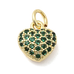 Зеленый Латунные микро проложить кубического циркония подвески, сердце прелести, без кадмия и без свинца, стойки покрытие, долговечный, реальный 18 k позолоченный, с целью перехода в кольце, зелёные, 10.5x9.5x5.5 мм, отверстие : 3.5 мм