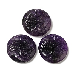 Amethyst Natural Amethyst Pendants, Flat Round Charms with Engraved Tree of Life, 35~37x7.5~9.5mm, Hole: 1.5mm