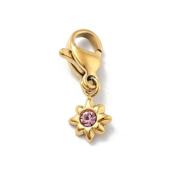 Розовый 304 украшение из нержавеющей стали со стразами, с карабин-лобстерами , ионное покрытие (ip), реальный 14 k позолоченный, звезда, светло-розовый, 16 мм