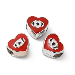 Red CCB Plastic European Beads, Large Hole Beads, Heart with Evil Eyes, Red, 11x11.5x8mm, Hole: 5mm