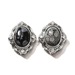 Снежный Обсидиан Многожильные звенья из натурального снежного обсидиана, цветок, с латунными микро проложить кубических выводы циркония, стойки покрытие, без свинца и без кадмия, 21x17.5x9.5 мм, отверстие : 1.8 мм