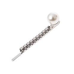 Platine Alliage cheveux épingles à cheveux, avec des perles en plastique imitation perles, platine, 50x15mm