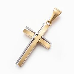 Golden & Stainless Steel Color 304 Stainless Steel Pendants, Cross, Golden & Stainless Steel Color, 36x20x4mm, Hole: 10x4mm