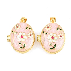 Pink Подвески латуни медальон, с эмалью, без кадмия и без свинца, реальный 18 k позолоченный, стойки покрытие, долговечный, цветок с овальными подвесками, розовые, 26.5x21x9 мм, отверстие : 3x5 мм