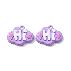 Лиловый Подвески из эмалевого сплава с распыляемой краской, облако со словом привет, сирень, 17.5x21.5x4 мм, отверстие : 1.8 мм