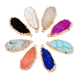 Mixed Color Resin Pendants, Imitation Turquoise, with Edge Light Gold Plated Iron Loops, Teardrop, Mixed Color, 36~37.5x16x6~7mm, Hole: 1.8mm