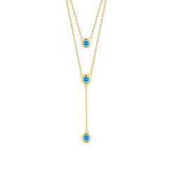 Golden SHEGRACE 925 Sterling Silver Two-Tiered Necklaces, with Three Round Blue AAA Cubic Zirconia Pendant, Golden, 14.96 inch~16.54 inch(38~42cm)
