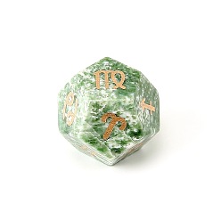 Green Spot Jasper Natural Green Spot Jasper Classical 12-Sided Polyhedral Dice, Engrave Twelve Constellations Divination Game Toy, 20x20mm