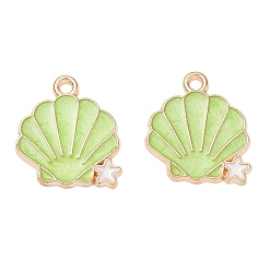Lawn Green Alloy Enamel Pendants, Shell Shape with Starfish Charms, Golden, Lawn Green, 18x16x1mm, Hole: 1.6mm
