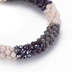 Gray Crochet Glass Beads Braided Stretch Bracelet, Women's Nepel Handmade Jewelry, Gray, Inner Diameter: 1-5/8 inch(4.2cm)