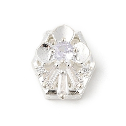 Прозрачный Латунные микро проложить кубического циркония бусы, шестиугольник цветок, без свинца и без кадмия, долговечный, прозрачные, 14.5x12x7 мм, отверстие : 1.8 мм