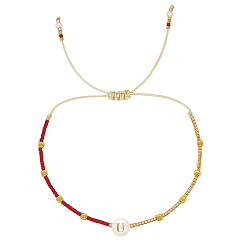 Letter U Стеклянные бусины плетеные браслеты из бисера, украшения из ракушек для женщин, плоские круглые с буквы, Буква U