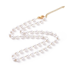 Golden Vacuum Plating 304 Stainless Steel Beaded Necklaces, with Plastic Imitation Pearl Beads, Golden, 18.07 inch(45.9cm)