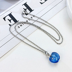 Blue Glass Apple Perfume Bottle Necklaces, with Stainless Steel Cable Chains, Blue, 19.69 inch(50cm)
