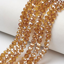 Goldenrod Electroplate Glass Beads Strands, Half Plated, Rainbow Plated, Faceted, Rondelle, Goldenrod, 2.5x2mm, Hole: 0.4mm, about 199pcs/strand, 13.4 inch(34cm)