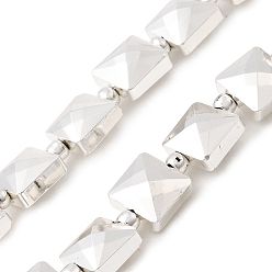 с Покрытием Серебра Стеклянные бусины с гальваническим покрытием , квадратный, граненые, со серебряным покрытием, 8x8x5.5 мм, отверстие : 0.8 мм, около 37 шт / нитка, 15.75'' (40 см)