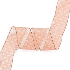Dark Salmon 20 Yards Polyester Mesh Ribbon, Pleated Polka Dot Ribbon for Wedding, Gift, Party Decoration, Dark Salmon, 1-5/8 inch(42mm), about 20.00 Yards(18.29m)/Roll