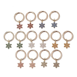 Mixed Color Christmas Alloy Enamel Shoe Charms, with Spring Gate Rings, Snowflake Charm, for Boot Decoration, Mixed Color, 60mm, 14pcs/set