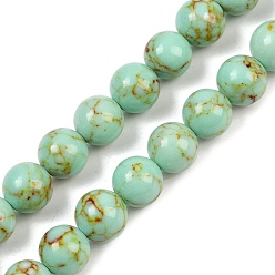 Аквамарин Синтетических нитей бирюзовые бусы, окрашенные, круглые, аквамарин, 10 мм, отверстие : 1 мм, около 40 шт / нитка, 15.7