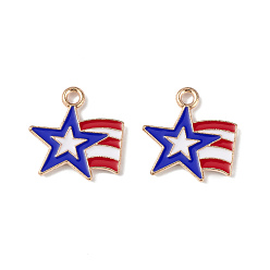 Colorful Independence Day Alloy Enamel Pendants, Star Charms, Light Gold, Colorful, 16x15.5x1.5mm, Hole: 2mm