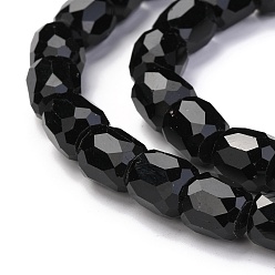 Black Electroplate Opaque Glass Beads, Faceted Barrel, Black, 8x8mm, Hole: 1mm