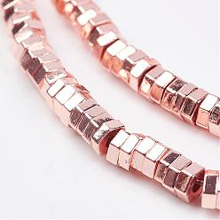 Rose Gold Plated Non-magnetic Synthetic Hematite Bead Strands, Hexagon, Rose Gold Plated, 3x1mm, Hole: 1mm, about 415pcs/strand, 16.2 inch