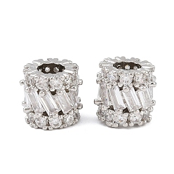 Платина Колонна латунные микропаве прозрачные кубические цирконии европейские бусины, бусины с большим отверстием, стойки покрытие, долговечный, без свинца и без кадмия, платина, 10x9.5 мм, отверстие : 4.5 мм