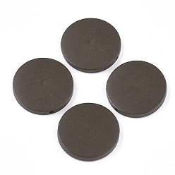 Coconut Brown Painted Natural Wood Beads, Flat Round, Coconut Brown, 30x5~5.5mm, Hole: 2mm