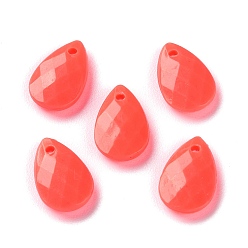 Tomato Opaque Acrylic Charms, Faceted, Teardrop Charms, Tomato, 13x8.5x3mm, Hole: 1mm