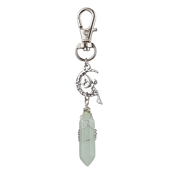 Green Aventurine Pointed Natural Green Aventurine Pendant Decorations, with Alloy Pendants and Swivel Lobster Claw Clasps, Fairy and Bullet, 87mm