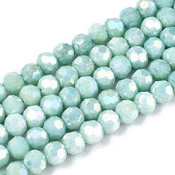 Бледно-бирюзовый Антикоррозийные гальванические стеклянные бусины, имитация драгоценных камней, круглые, с покрытием AB цвета, граненый(32 граненый), бледные бирюзовая, 4~4.5x3.9 мм, отверстие : 0.8 мм, около 99~100 шт / нитка, 14.76~15.75'' (37.5~38 см)