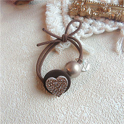 Light pink of love Chic Double-Layered Knot Elastic Hair Tie with Rhinestone Ball for Women